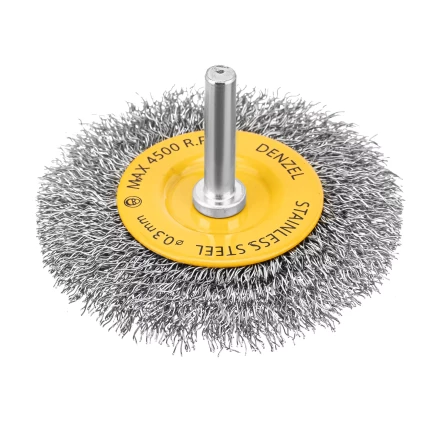 Щетка для дрели, 75 мм, Плоская, со шпилькой, нержавеющая витая проволока Denzel 744603 купить в Муравленко