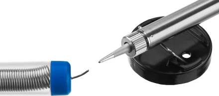 Паяльник ЗУБР &quot;ПРОФЕССИОНАЛ&quot; с двухкомпонентной рукояткой и защитным колпачком в наборе с припоем и подставкой, 40Вт, конус 55402-40_z01 купить в Муравленко