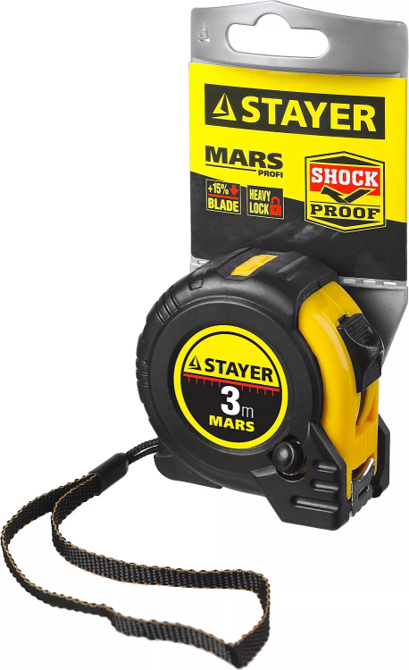 Рулетка STAYER "PROFI" "MARS", обрезиненный корпус, утолщенное полотно, 3мх16мм 34131-03_z01 купить в Муравленко