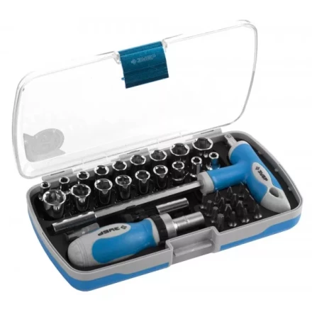 Набор ЗУБР Отвертка &quot;ЭКСПЕРТ&quot; реверс. с насадками, 2-хкомп. ручка, битодерж. с Т-образ. ручкой, в пласт.боксе, 38пред. 25289-H38 купить в Муравленко