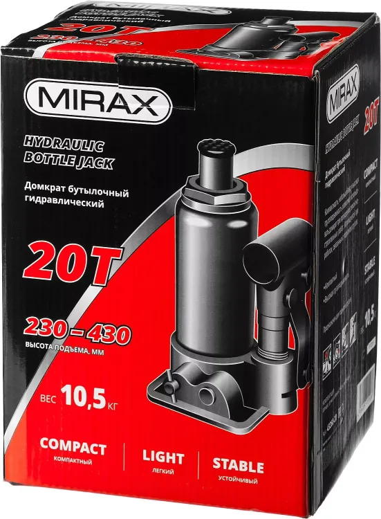 Домкрат гидравлический бутылочный, 20т, 230-430 мм, MIRAX 43260-20 43260-20 купить в Муравленко