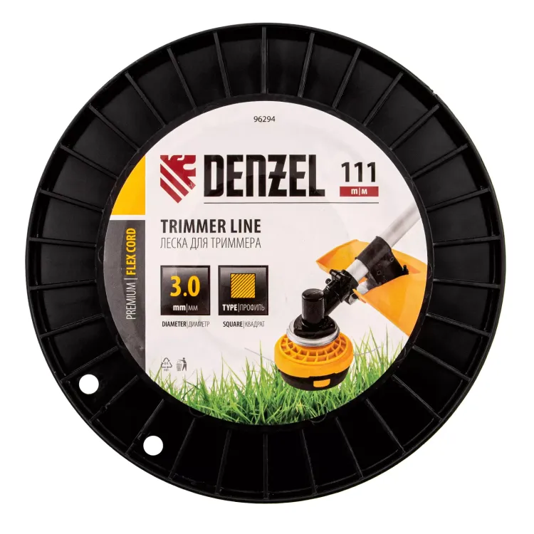 Леска для триммера квадрат Denzel, 3,0мм х 111м, на DIN катушке FLEX CORD, 96294 купить в Муравленко
