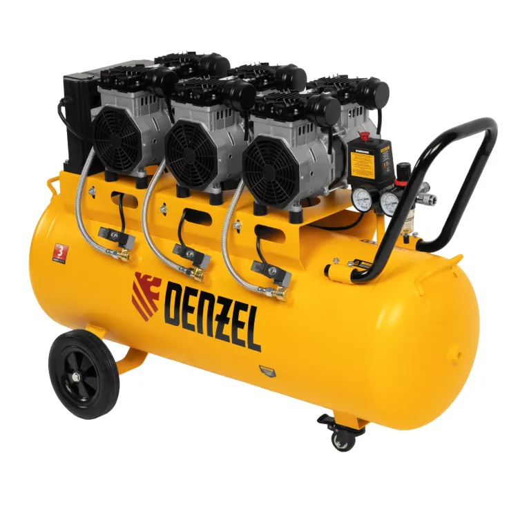 Компрессор безмасляный, малошумный Denzel DLS 3300/100, 3300 Вт,3x1100, 100 л, 570 л/мин ,блок управления купить в Муравленко