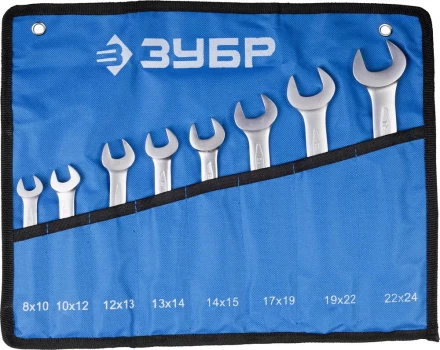 Набор ЗУБР &quot;ПРОФИ&quot;: Ключ гаечный рожковый, Cr-V сталь, хромированный, 8х24мм, 8шт 27027-H8 купить в Муравленко