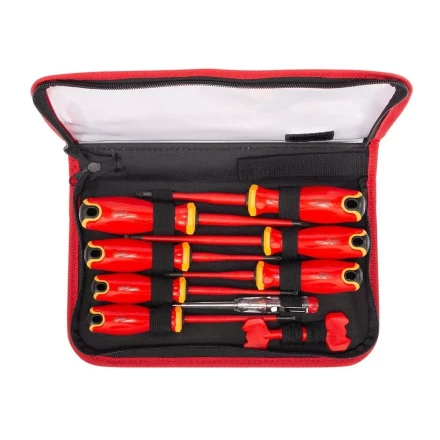 Набор диэлектрических отверток КВТ VDE НИО-2210к сталь S2, профиль SL, PH, PZ/FL и ключи для электрошкафов, 10 предметов (103017) купить в Муравленко