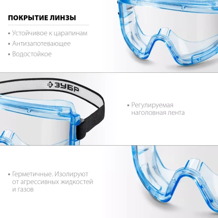 ЗУБР ПАНОРАМА Г, закрытого типа, стекло из ударопрочного поликарбоната, защитные очки с герметичной вентиляцией, Профессионал (110232) купить в Муравленко