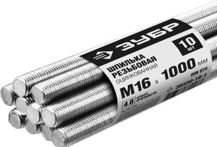 ЗУБР DIN 975, кл. пр. 4.8, М16 х 1000 мм, цинк, 10 шт, резьбовая шпилька (30330-16-1) купить в Муравленко