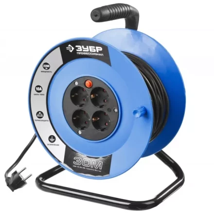 Удлинитель ЗУБР &quot;ПРОФЕССИОНАЛ&quot; на катушке, ПВС 3х1кв мм, 4 гнезда, макс мощн 2200Вт, 30м 55082-30 купить в Муравленко