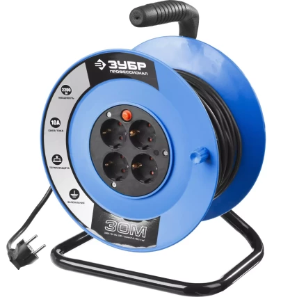 Удлинитель ЗУБР &quot;ПРОФЕССИОНАЛ&quot; на катушке, ПВС 3х1кв мм, 4 гнезда, макс мощн 2200Вт, 30м 55082-30 купить в Муравленко
