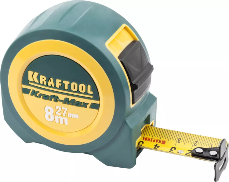Рулетка KRAFTOOL "Kraft-Max", длинный вылет, нейлон покрытие, упрочненный двухкомп корпус, 8м/27мм 34127-08-27 купить в Муравленко