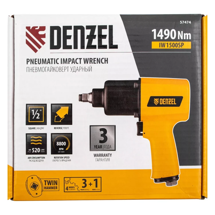 Ударный пневмогайковерт IW1500SP, 1/2", 8800 об/мин, 1490 Нм Denzel 57474 купить в Муравленко