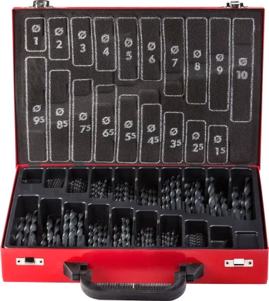 Набор ЗУБР &quot;ТЕХНИК&quot;: Свёрла по металлу парооксидированных, быстрорежущая сталь, в мет. боксе, 1-10мм, шаг-0,5, 170 предм. 4-29605-H170-M купить в Муравленко