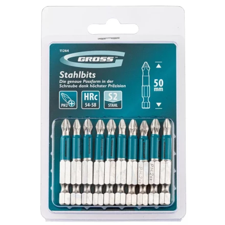 Набор бит PH2 х 50, сталь S2, 10 шт. Gross 11264 купить в Муравленко