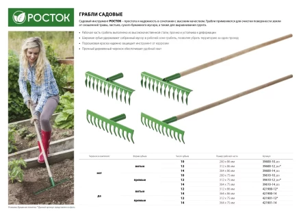 Грабли РОСТОК садовые с черенком, 12 прямых зубцов 421901-12 купить в Муравленко