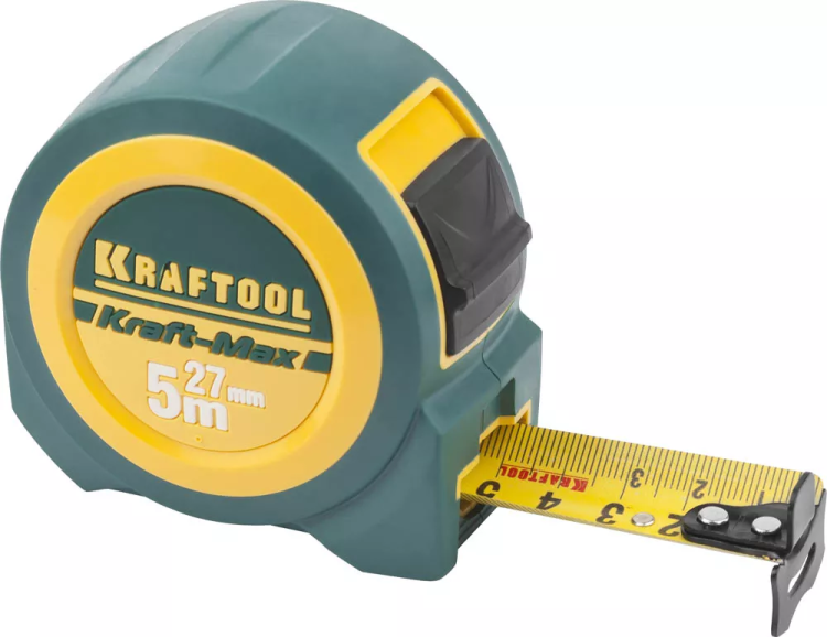 Рулетка KRAFTOOL "Kraft-Max", длинный вылет, нейлон покрытие, упрочненный двухкомп корпус, 5м/27мм 34127-05-27 купить в Муравленко