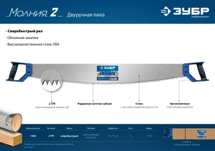 ЗУБР 1000 мм, двуручная пила с пластиковыми рукоятками, Профессионал (15241) купить в Муравленко