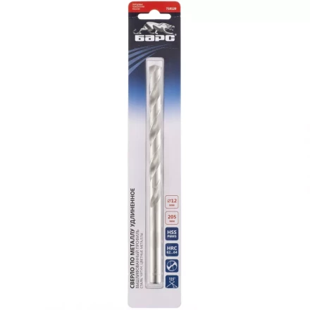 Сверло спиральное по металлу 12 x 205 мм Р6М5 удлиненное БАРС 718120 купить в Муравленко