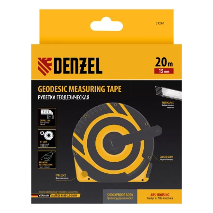 Рулетка геодезическая Denzel 20 м х 15 мм, закрытый корпус, фиберглассовая лента, 31290 купить в Муравленко