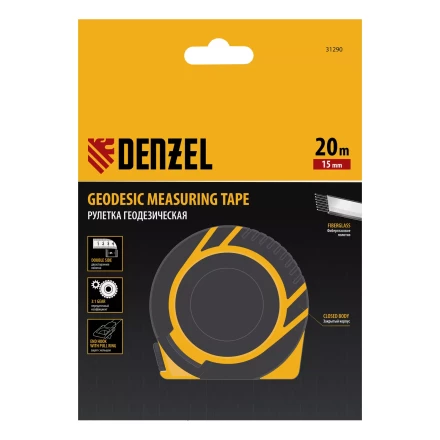 Рулетка геодезическая Denzel 20 м х 15 мм, закрытый корпус, фиберглассовая лента, 31290 купить в Муравленко
