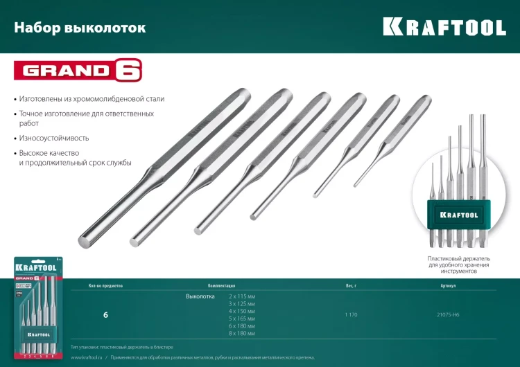 Наборы зубил и кернеров GRAND 21075-H6 купить в Муравленко
