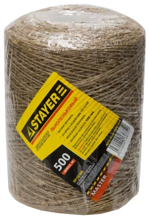 Шпагат STAYER хозяйственно-бытовой, льнопеньковый, d=1,4 мм, 500 м, 13,5 кгс, 1,25 ктекс 50110-500 купить в Муравленко