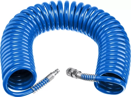 ЗУБР 15 м, 8 х 12 мм, 15 бар, воздушный спиральный шланг с фитингами рапид, Профессионал (6472-15) купить в Муравленко