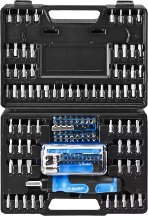 Набор ЗУБР &quot;ЭКСПЕРТ&quot;: Отвертка реверсивная с магнитным битодержателем и отсеком для бит в рукоятке, Cr-V, 130 предметов 25237-H129 купить в Муравленко