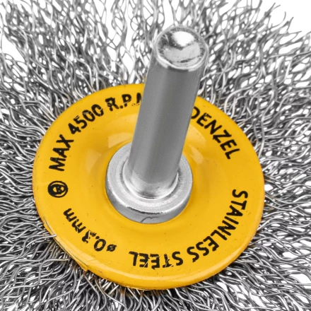 Щетка для дрели, 60 мм, Плоская, со шпилькой, нержавеющая витая проволока Denzel 744463 купить в Муравленко