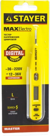Тестер напряжения STAYER &quot;MASTER&quot; цифровой со световым индикатором, 12-220В, 125мм 45290 купить в Муравленко