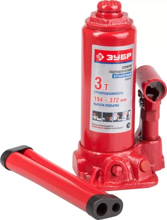 Домкрат ЗУБР ЭКСПЕРТ гидравлический бутылочный, 3т, 194-372мм 43060-3 купить в Муравленко