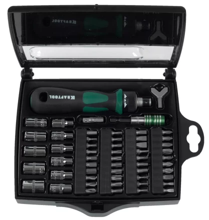 Отвертка KRAFTOOL &quot;EXPERT&quot;, реверсивная, с битами, 55шт 25554-H55 купить в Муравленко