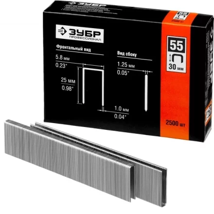 Скобы тип 55, 30 мм, особотвердые, ЗУБР &quot;ПРОФЕССИОНАЛ&quot; 31855-30, 2500 шт 31855-30 купить в Муравленко