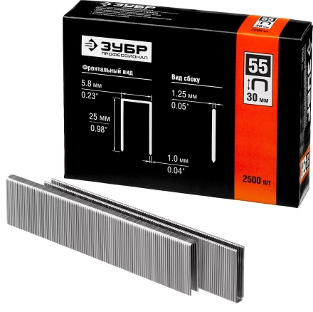 Скобы тип 55, 30 мм, особотвердые, ЗУБР &quot;ПРОФЕССИОНАЛ&quot; 31855-30, 2500 шт 31855-30 купить в Муравленко