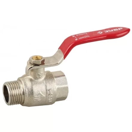 Кран ЗУБР шаровой 1/2&quot; полнопроходной &quot;мама-папа&quot;, ручка, никелированная латунь 51351-N-1/2 купить в Муравленко