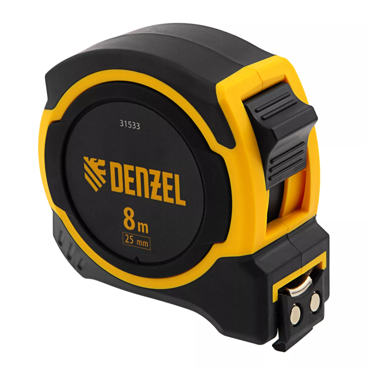 Рулетка Denzel 8м х 25мм, двухкомп. корпус, магнитный обрезиненный зацеп, 31533 купить в Муравленко