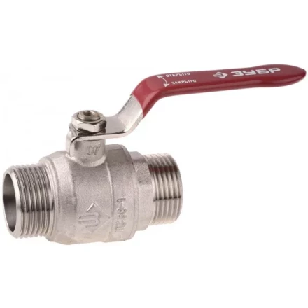 Кран ЗУБР шаровой 1/2&quot; полнопроходной &quot;папа-папа&quot;, ручка, никелированная латунь 51352-N-1/2 купить в Муравленко