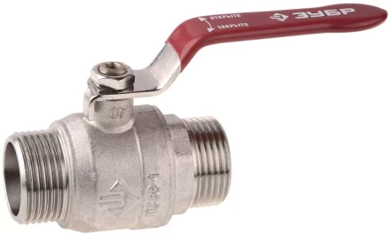 Кран ЗУБР шаровой 1/2&quot; полнопроходной &quot;папа-папа&quot;, ручка, никелированная латунь 51352-N-1/2 купить в Муравленко