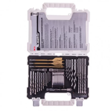 Набор сверл комбинированный по металлу 1-6,5 мм бетону 4-8 мм дереву 4-10 мм перки биты 20 шт адаптер головки 2 шт зенковка 50 предметов Pro Matrix 725650 купить в Муравленко