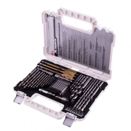 Набор сверл комбинированный по металлу 1-6,5 мм бетону 4-8 мм дереву 4-10 мм перки биты 20 шт адаптер головки 2 шт зенковка 50 предметов Pro Matrix 725650 купить в Муравленко