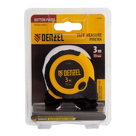 Рулетка Denzel 3м х 13мм, двухкомп. корпус, кнопка-пауза, 31540 купить в Муравленко