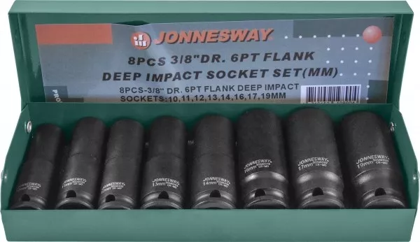 Набор головок торцевых ударных глубоких 3/8"DR 10-19мм 8предметов  Jonnesway S03AD3108S 48506 купить в Муравленко