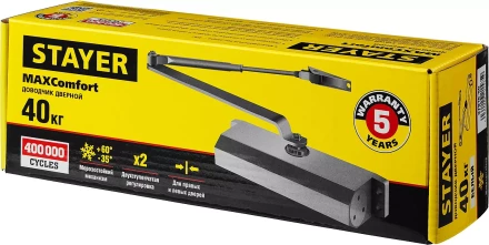 Доводчик дверной STAYER, для дверей массой до 40 кг, цвет белый 37916-50 купить в Муравленко