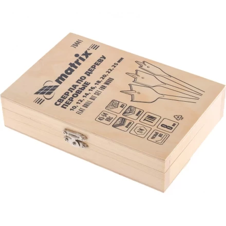 Набор сверл перовых по дереву 10-12-14-16-18-20-22-25 мм 8 шт деревянный кейс Matrix 70441 купить в Муравленко