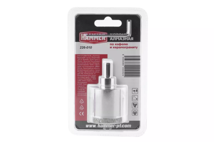 Коронка алмазная HAMMER Ф35мм HEX (DHS 35.0*65/5) купить в Муравленко