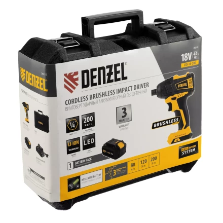 Винтоверт ударный аккумуляторный Denzel 26510 бесщеточный CID-IB-200 18В Li-Ion купить в Муравленко