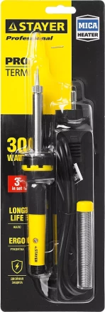 Паяльник с двухкомпонентной рукояткой и долговечным жалом, STAYER &quot;PROFI&quot; PROTerm, 55300-30, в комплекте (припой и подставка), 30 Вт, конус 55300-30 купить в Муравленко