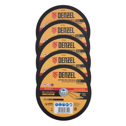 Круг отрезной по металлу, 230 х 2,0 х 22,2 мм, A36TBF, в метал.банке, 5 шт. Denzel 737920 купить в Муравленко