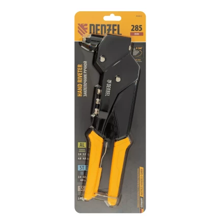 Заклепочник ручной Denzel, 285 мм, поворотный, 0-360, заклепки 2,4-3,2-4,0-4,8 мм, купить в Муравленко