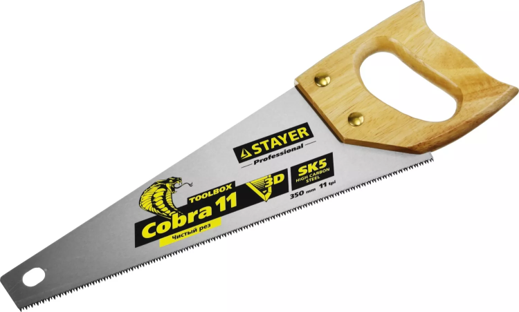 Ножовка многоцелевая компактная (пила) COBRA TOOLBOX 350 мм,11 TPI, прямой мелкий зуб, точный рез вдоль и поперек волокон разных материалов, STAYER 1515-35 купить в Муравленко