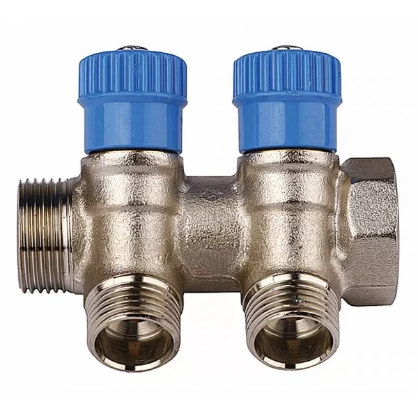 Коллектор GENERAL FITTINGS для холодной воды, вентили, никелированная латунь, вход 3/4" - 4 выхода 1/2" 51046-3/4-1/2-CT4 купить в Муравленко